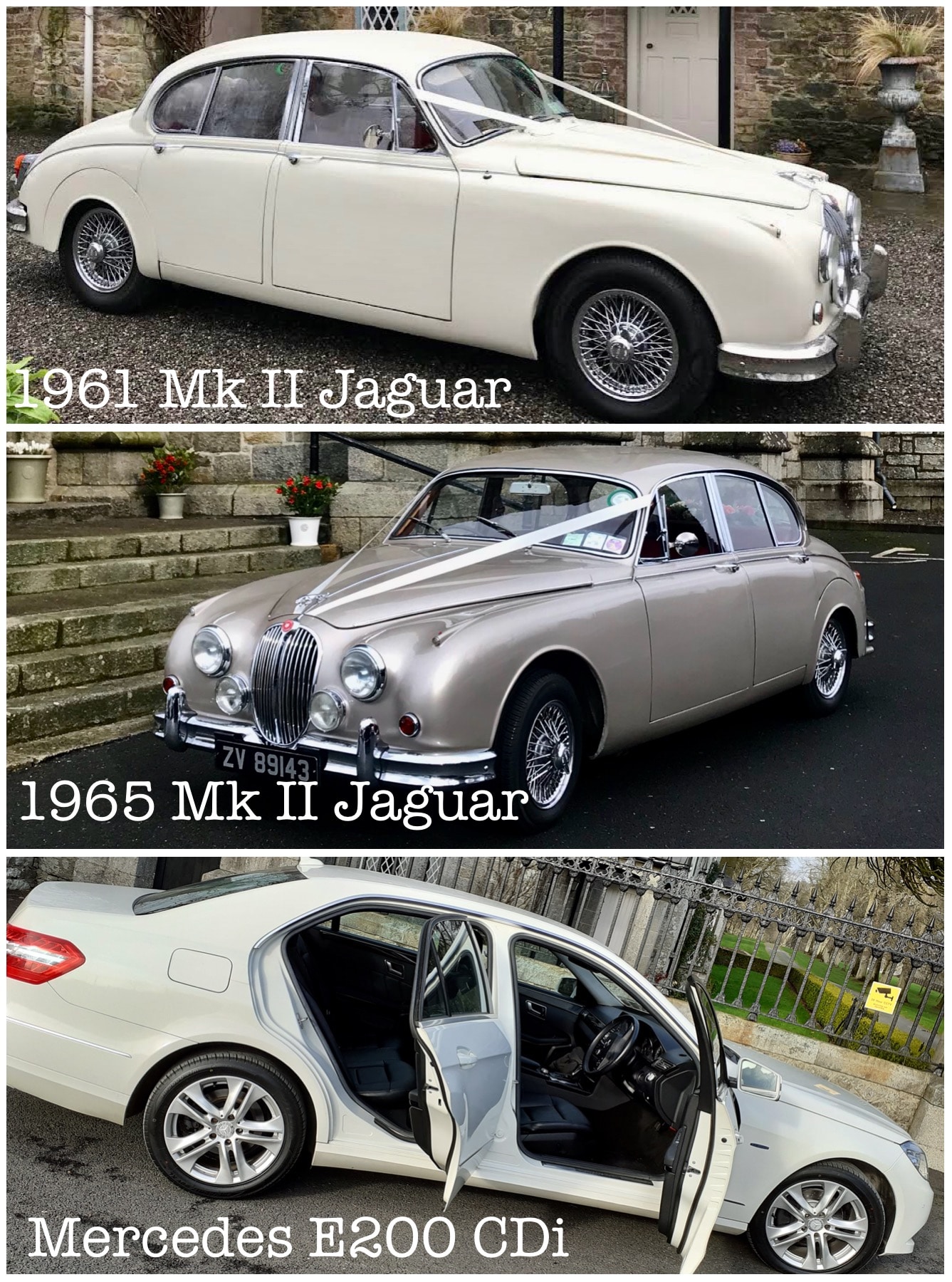 Two white wedding cars and a gold one“ width=400