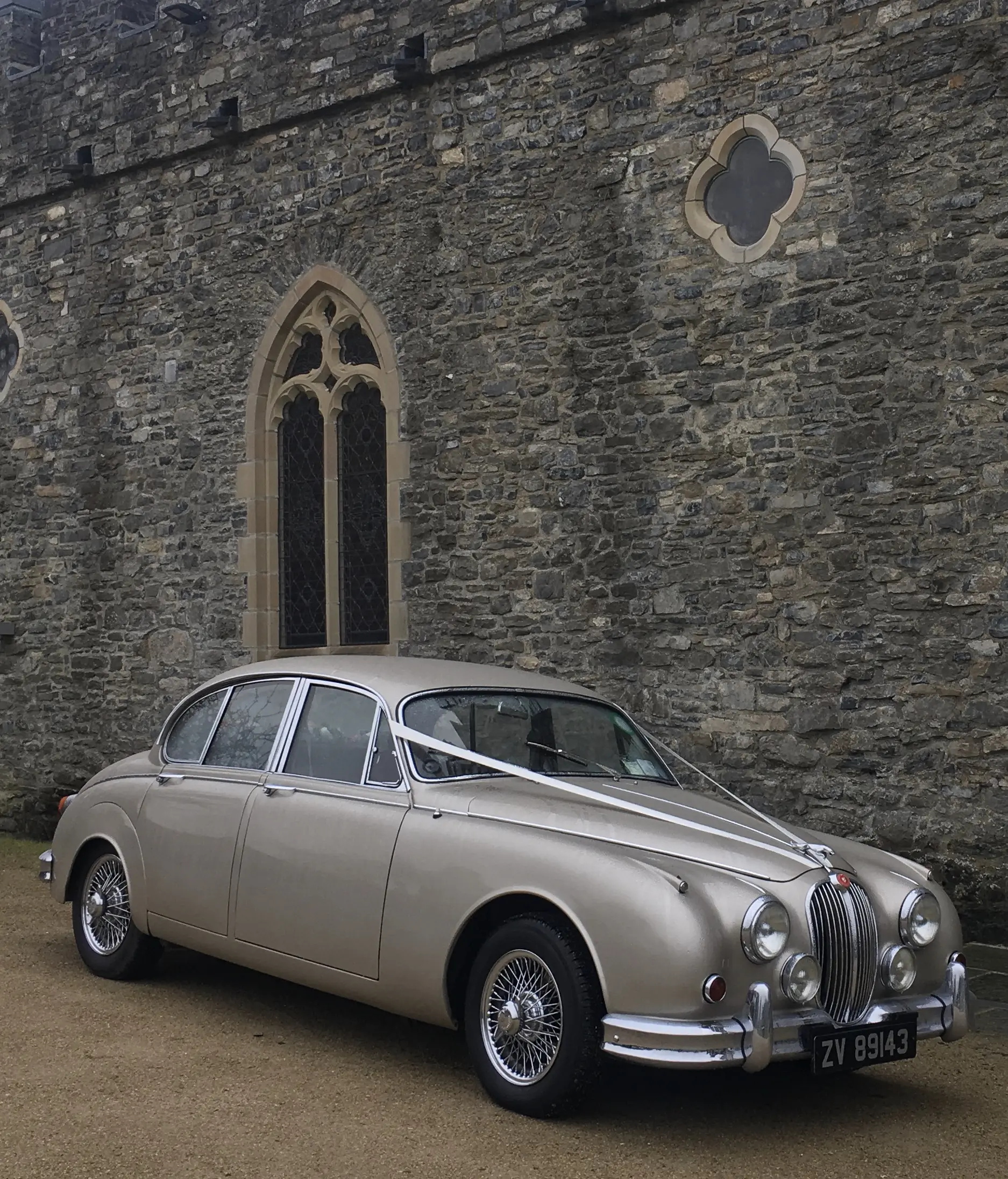 One of our beautiful Jaguar Wedding Cars at Sword’s Castle, Dublin ”width=